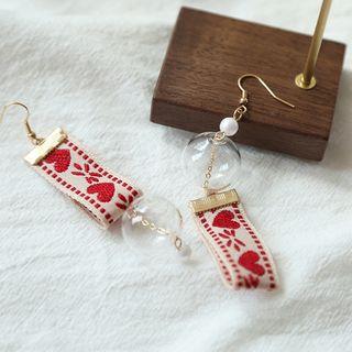 Heart Embroidery Earring / Clip-on Earring