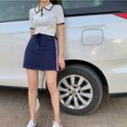 Short-sleeve Cropped Knit Polo Shirt / A-line Mini Skirt