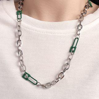 Safety Pin Stainless Steel Necklace Necklace - Stainless - Green & Silver - One Size