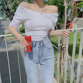 Plain Short-sleeve Cutout-back Cropped T-shirt