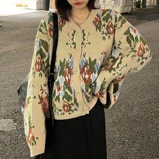 Flower Print Cardigan Almond - One Size