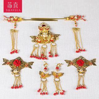Bridal Set: Tasseled Hair Stick + Earring + Hair Clip