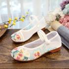 Flower Embroidered Frog-button Mary Jane Shoes