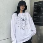 Long-sleeve Face Print T-shirt White - One Side