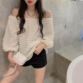 Waffle Boatneck Loose Top As Figure - One Size