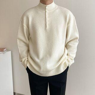 Mock-neck Button-up Cardigan