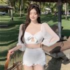 Puff-sleeve Dotted Tie-front Bikini