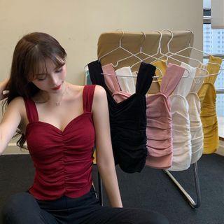 Sleeveless Plain Ruched Knit Tank Top