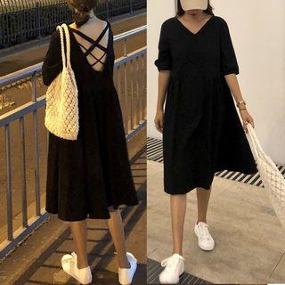 Cross-back Short Sleeve A-line Dress