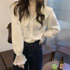 Bell-sleeve Collared Lace Panel Blouse