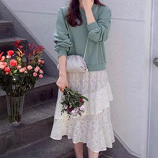 Ruffled-lace Long Mock Two-piece Dress