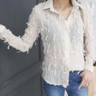 Lace-trim Textured Sheer Blouse