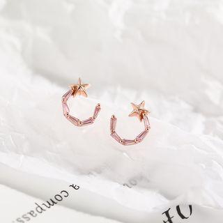 925 Sterling Silver Rhinestone Details Star Earrings As Shown In Figure - One Size
