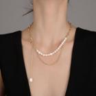 Faux Pearl Layered Alloy Necklace Gold - One Size