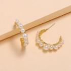 Faux Pearl Open Hoop Earring 1 Pair - Kc Gold - White - One Size