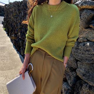 Crewneck Drop-shoulder Sweater Light Green - One Size
