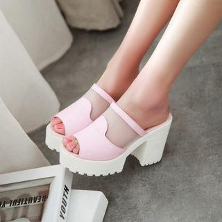 Chunky-heel Platform Peep-toe Mule Sandals