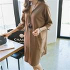 V-neck 3/4-sleeve Pocket-detail Midi Dress