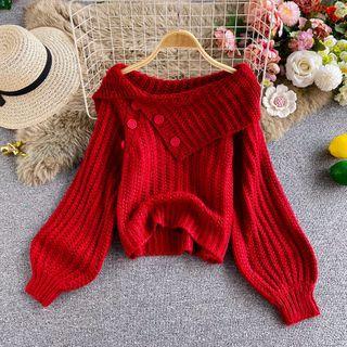 Off-shoulder Button-detail Sweater