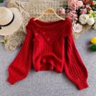 Off-shoulder Button-detail Sweater