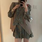 Floral Long-sleeve A-line Dress / Vest