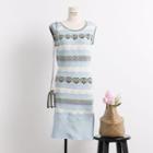 Shell-print Sleeveless Knit Dress Light Blue - One Size