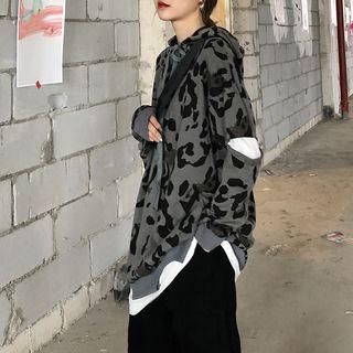 Set: Mock Two-piece Leopard Print Hoodie + Fanny Pack