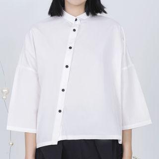 3/4-sleeve Asymmetrical Shirt White - One Size