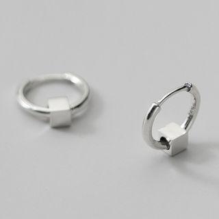 Cube Sterling Silver Hoop Earring 1 Pair - Silver - One Size