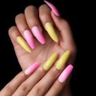 Gradient Faux Nail Tips Sm18210522 - Yellow & Pink - One Size
