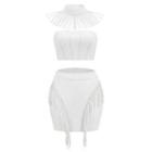 Set: Plain Tube Top + Fringed Mini Pencil Skirt + Choker