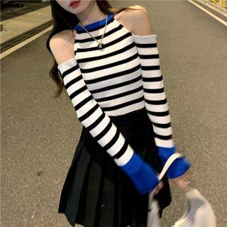 Knitted Striped Off-shoulder Top