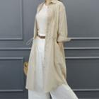 Drawstring-waist Linen Blend Long Jacket