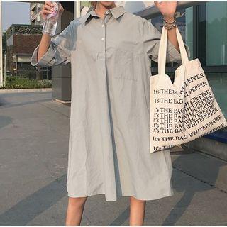 Elbow-sleeve Plain Midi Polo Dress