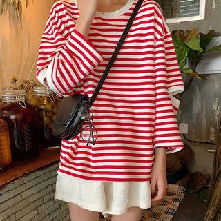 Elbow-cutout Striped Long-sleeve T-shirt
