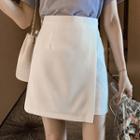 High-waist Plain Asymmetric Mini Skirt