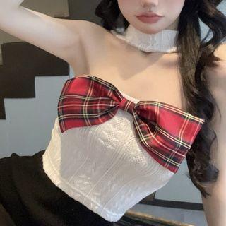 Strapless Plaid Bow Camisole / Mini Skort