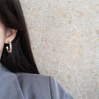 Faux Pearl Open Hoop Earring 1 Pair - Ear Studs - One Size