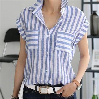 Cap-sleeve Striped Shirt