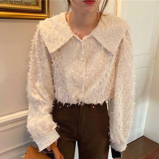 Fringed Chiffon Blouse Almond - One Size