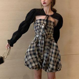 Jacket / Plaid Wide-leg Tube Playsuit