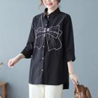 Long Sleeve V-neck Embroidered Shirt