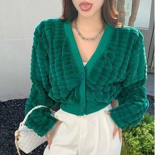 Fluffy Cropped V-neck Cardigan