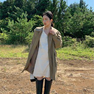 Cargo-pocket Knit-trim Longline Jacket Beige - One Size