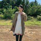 Cargo-pocket Knit-trim Longline Jacket Beige - One Size