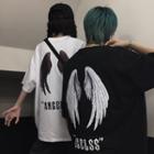 Wings Print Elbow-sleeve T-shirt