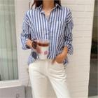 Linen Blend Stripe Shirt Blue - One Size