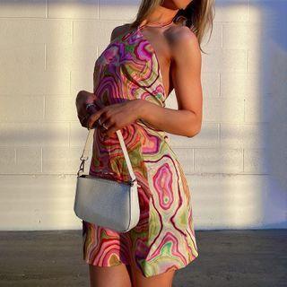 Halter Print Mini Sheath Dress