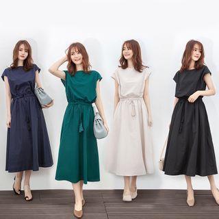 Cap-sleeve Linen A-line Midi Dress