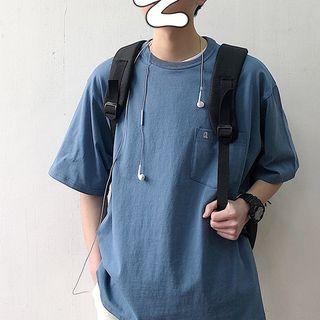 Pocket-front Plain Short-sleeve Top